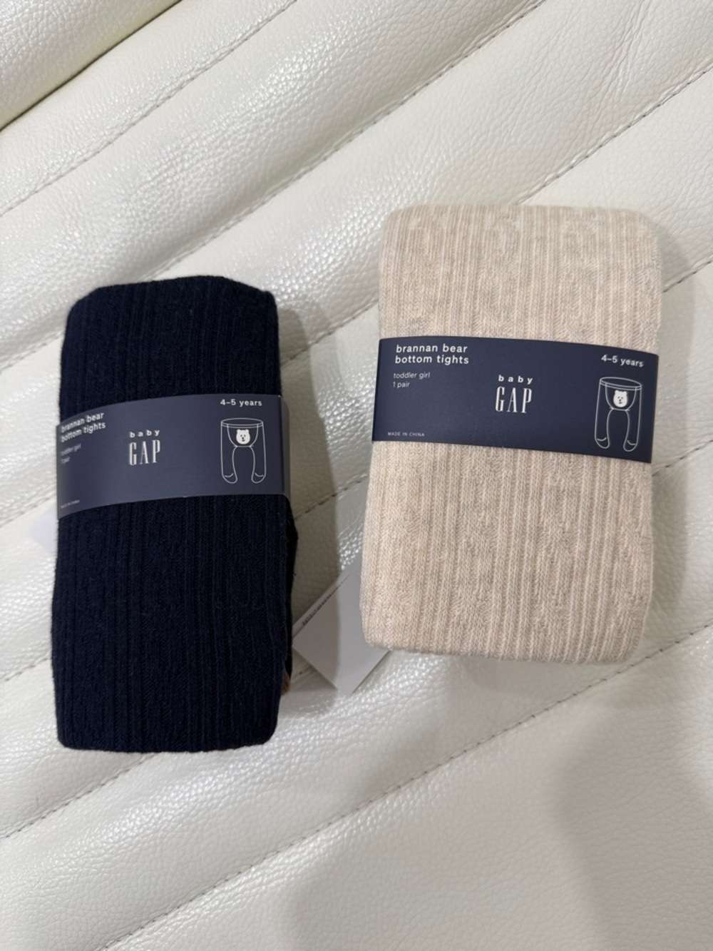 2 GAP Ribbed Baby/Toddler Tights in Dark Blue & Beige